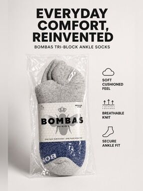 NWT BOMBAS Tri-Block Ankle Socks Blue Gray - Size Medium